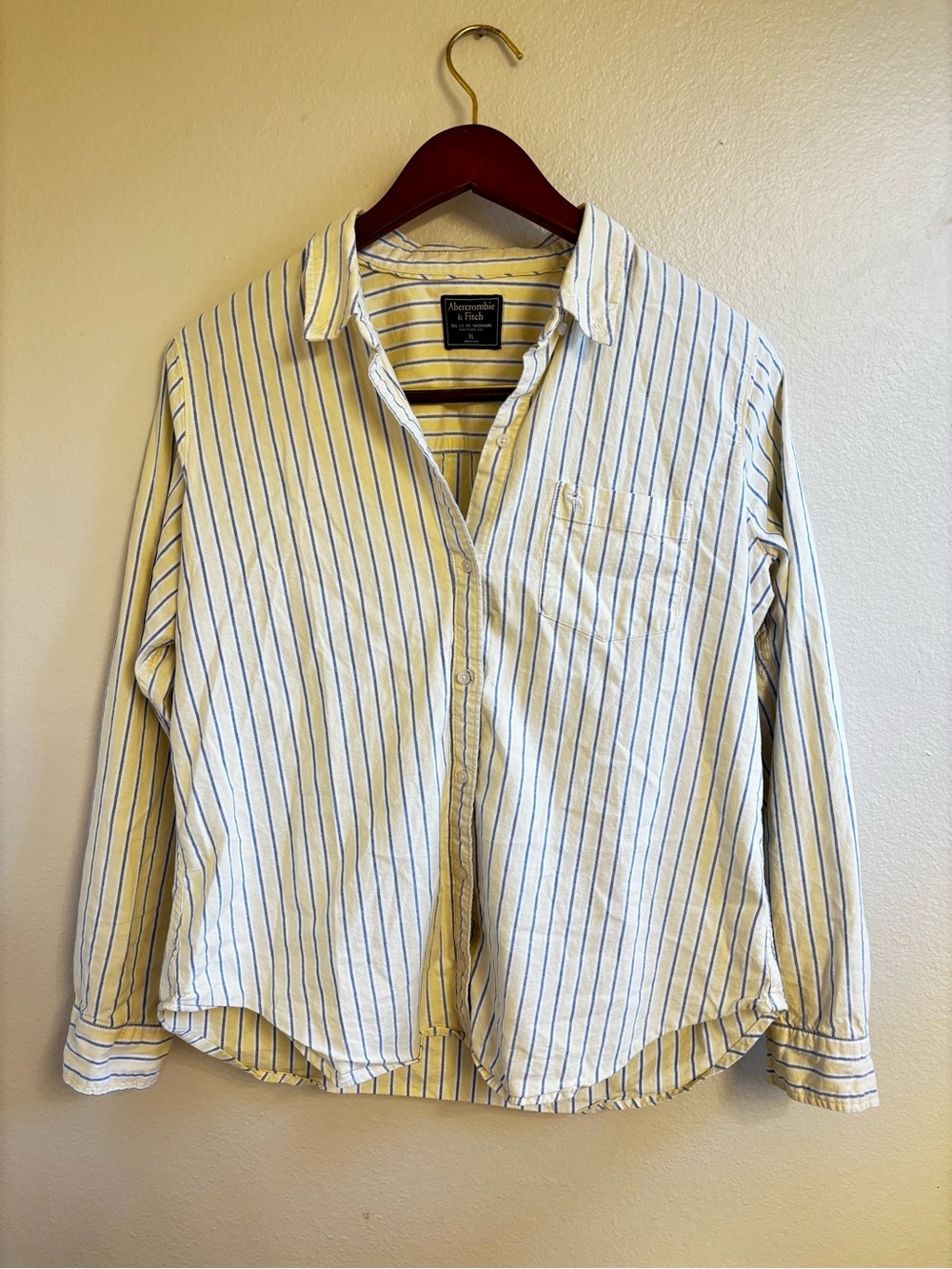 Abercrombie & Fitch Butter Yellow with Blue and White Stripes Button-Down Shirt